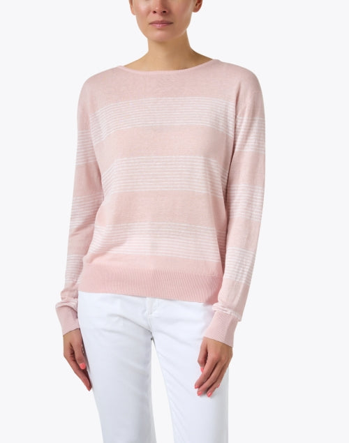 Stylish Pink and White Striped Linen Sweater for Transitional Wardrobe
