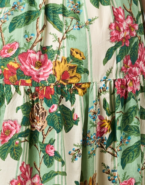 Victoria Print Ruffle Maxi Dress in Green and Pink Shades