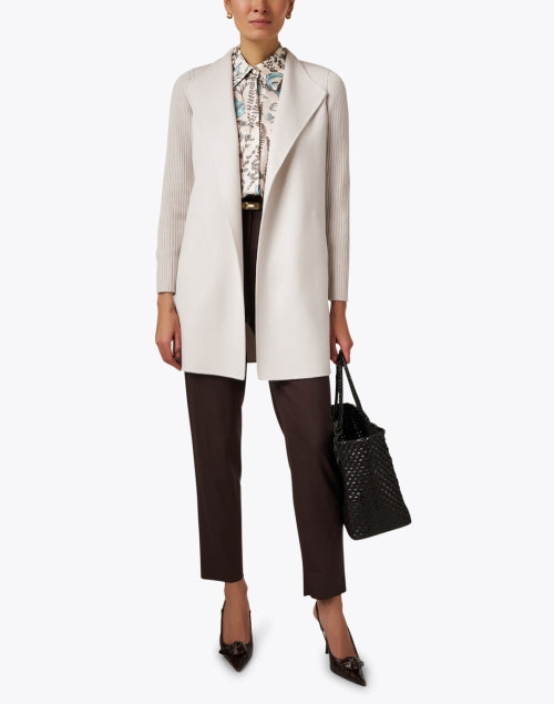 Elegant Beige Luxury Wool-Cashmere Blend Open-Front Coat