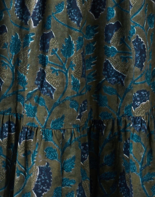 Stylish Uva Green-Printed Cotton Maxi Dress for Women