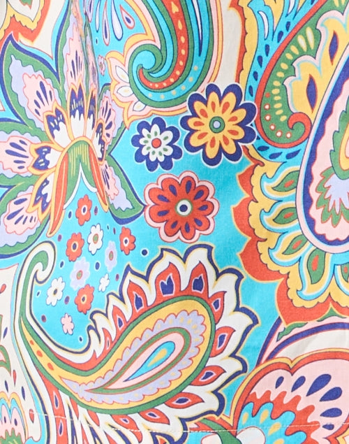 Aileen Multicolored Paisley Cotton Henley Top with Decorative Back Buttons