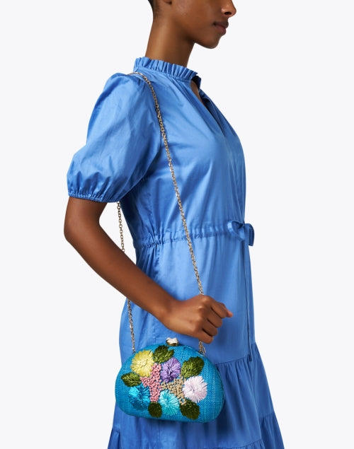 Exquisite Berna Turquoise Floral Embroidered Handheld Clutch Bag