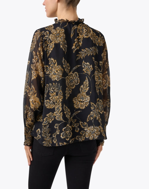 Black Cotton Top with Elegant Gold Floral Motif by Bella Tu