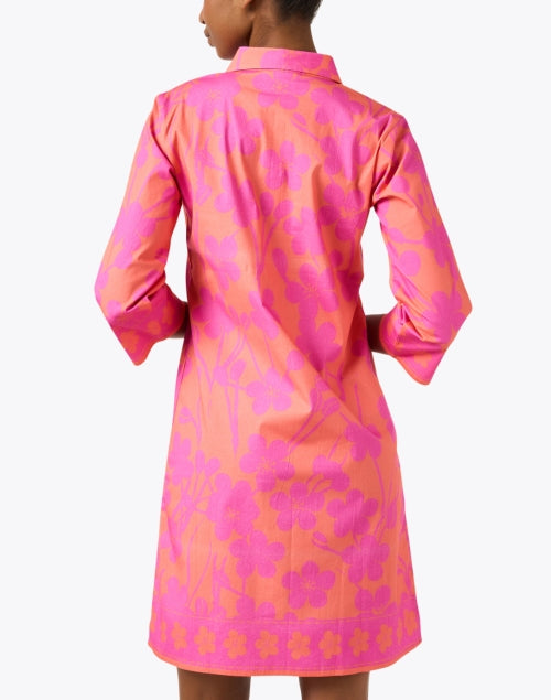 Stylish Pink and Orange Floral Stretch Cotton Shirt Dress