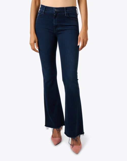 Stylish Dark Blue Stretch Frayed Flare Weekender Jeans