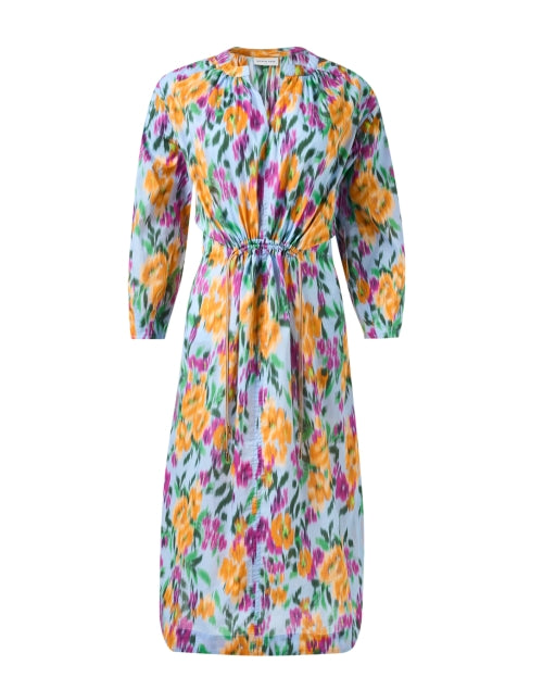 Blue Multi - Print Charming Cotton Fleur Midi Dress