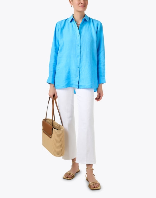 Electric Blue Breezy Linen Classic Shirt Top for New Season