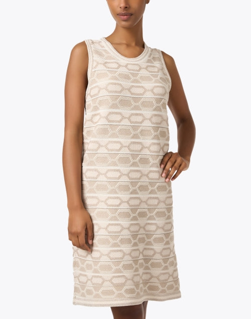 Beige Monochromatic Chain Motif Knit Women's Dress