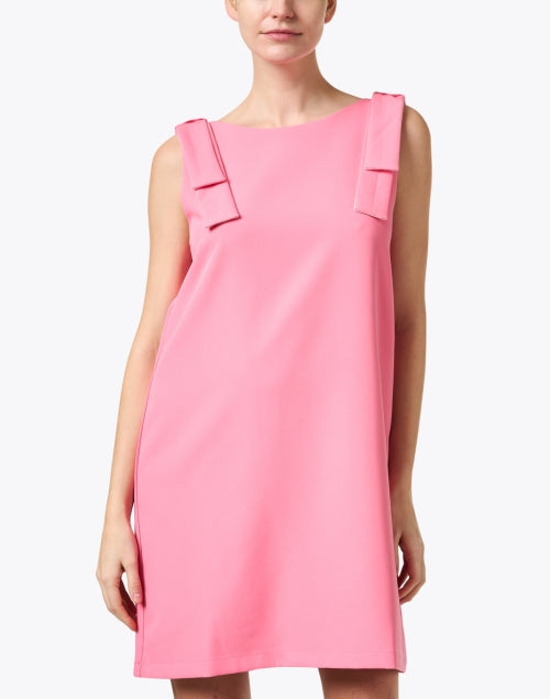 Stylish Pink Shift Dress with Shoulder Bows and High Boat Neckline