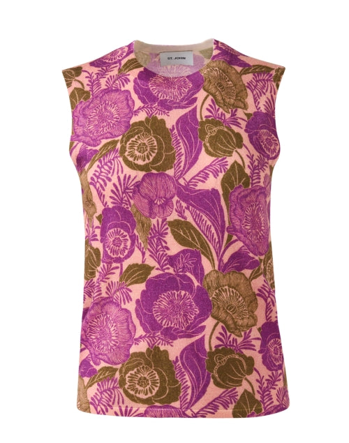 Stylish Pink Multi - Floral Print 100% Wool Sleeveless Top