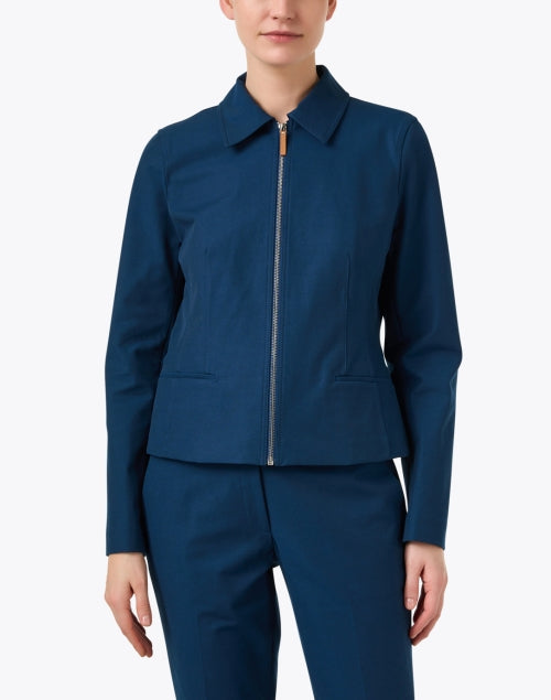High - quality Cotton Stretch Blend Lido Blue Zip - front Jacket