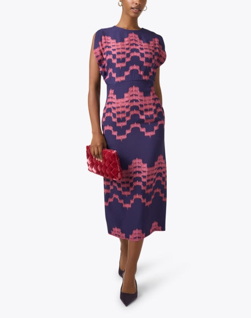 Pink and Purple Dahlia Print Women's Midi Dress for Desk to Dinner