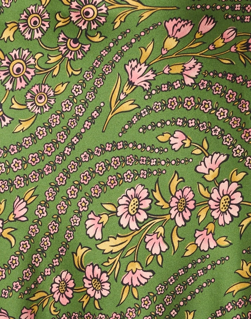 Veronica Beard's Stretch Silk Blend Clover Green Floral Print Midi Slip Skirt