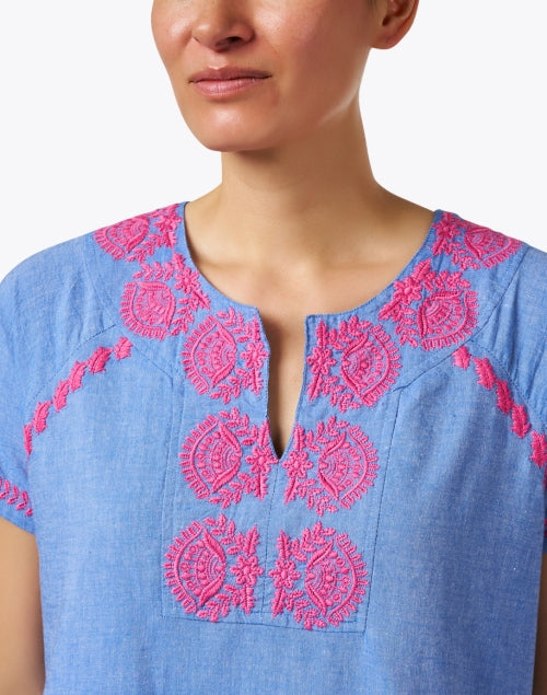 Norah Casual Blue Chambray Embroidered Women's Summer Dress