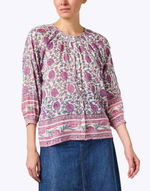 Courtney Women's Fashionable Tulip Patterned Button - Down Blouse
