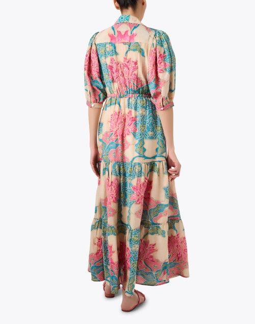 Blair Cotton - Silk Multi - Print Dress with Sequined Floral Motif