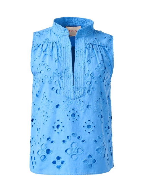 Dani Blue Cotton Top with Eyelet Lace Design