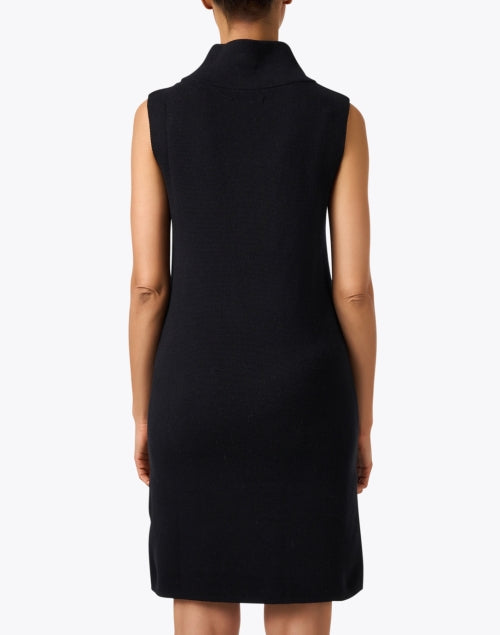 Stylish Parisian Black Cotton Cashmere Mini Turtleneck Dress