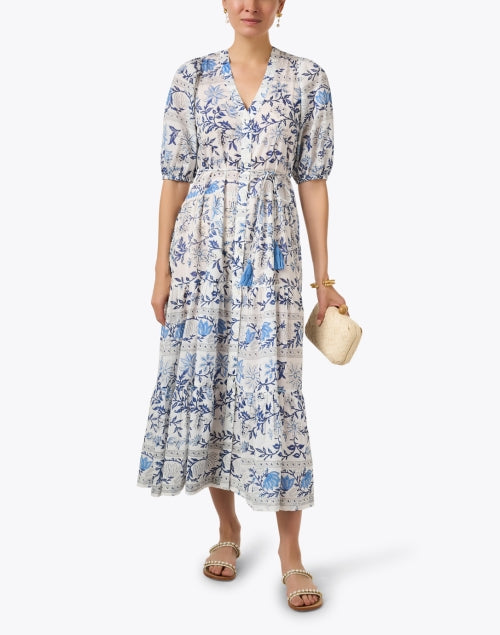 Stylish Anyeta Cotton Dress with White and Blue Print