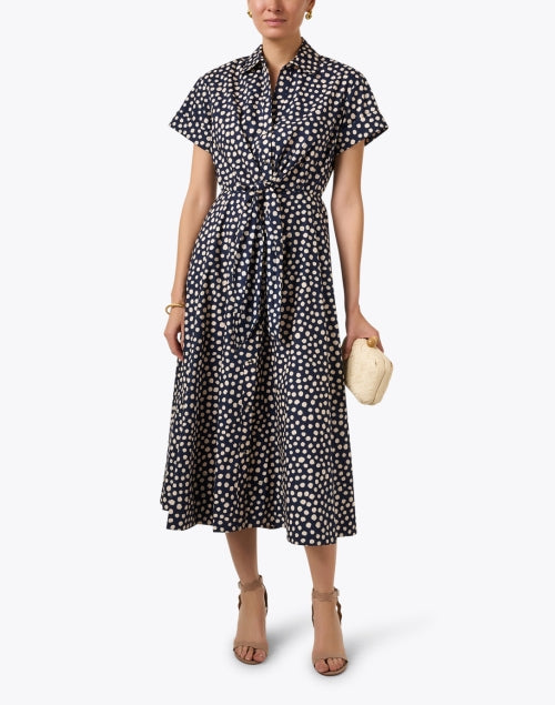 Asbury Navy Polka - Dot Print Women's Cotton Shirt Dress
