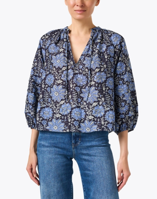 Stylish Tule Blue Print Cotton - Silk Top for Effortless Fashion