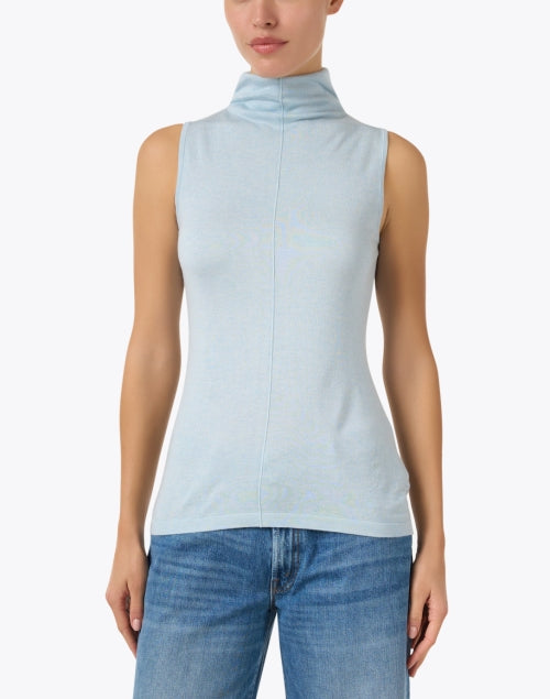 Surf Blue Women's Sleeveless Silk Cashmere Knit Top for Transitional Wardrobe