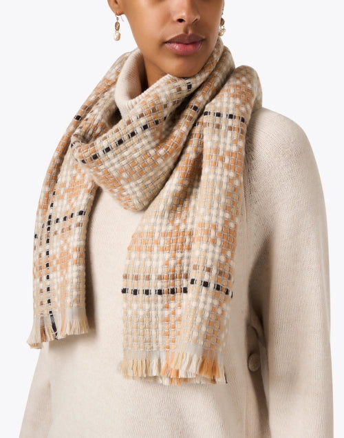 Luxurious Beige Multi - Patterned Plaid Wool - Cashmere Scarf