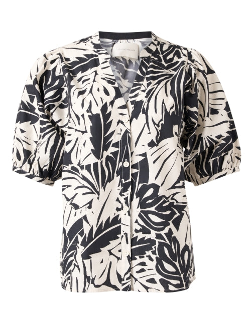 Stylish Asteria Black-and-White Palm Print Cotton Poplin Blouse