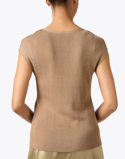 Stylish Tan Ribbed Knit Cap-Sleeve Top