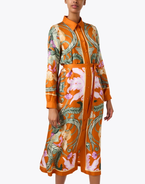 Franco Ferrari Orange Paisley Patterned Silk Women's Shirt Dress for New Season