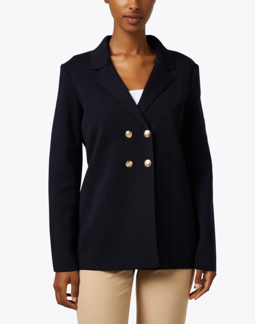 Stylish Navy Wool Double - Breasted Charente Blazer Inspired by French Nautical