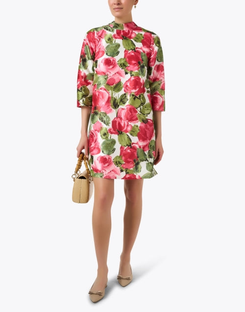 Diplomat Feminine Pink and Green Floral-Print Charming Dress