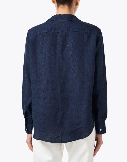 Navy Blue Linen Casual Shirt by Frank & Eileen