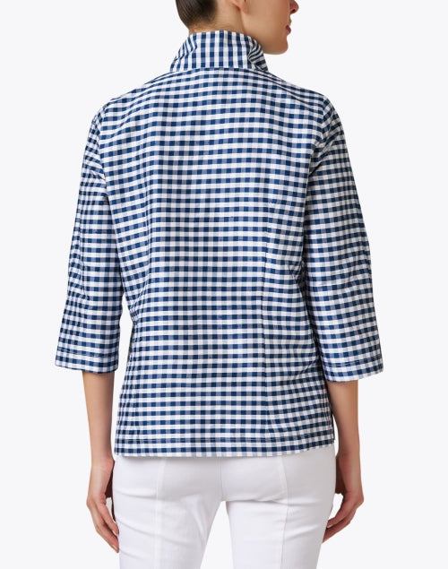 Stylish Navy Gingham Pattern Silk Women's Fashion Jacket by Ronette