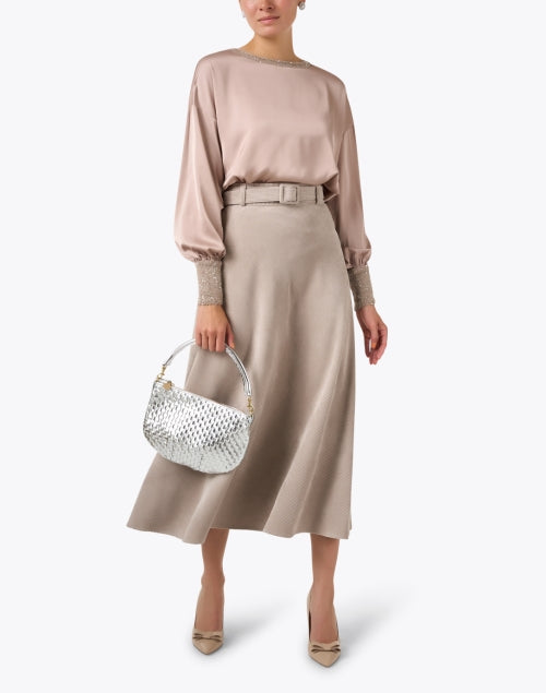 Beige Corduroy Women's Belted A-Line Skirt for Chic Outfits