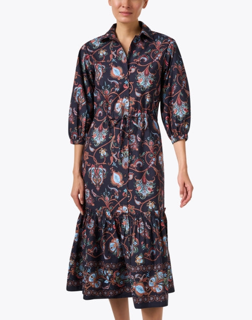 Stylish Hutton Women's Black Multi-Printed Cotton Shirt-Style Dress