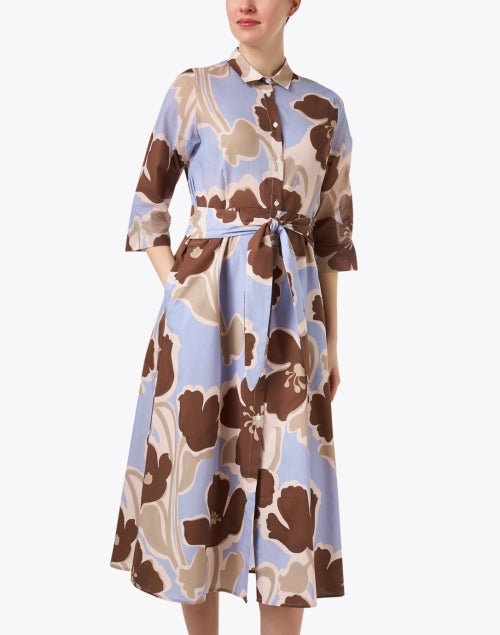 Stylish Blue and Brown Floral Printed Dress with Feminine Design