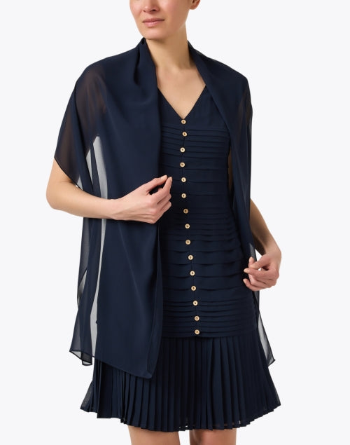 Navy Blue Women's Shift Style Dress with Matching Shawl for Fashionable Outfits