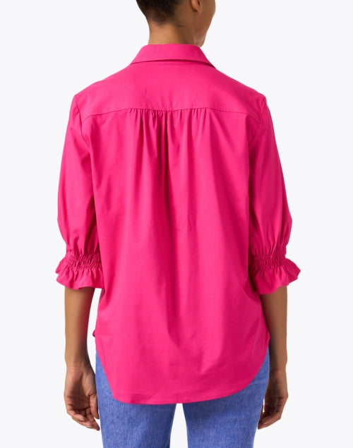 Stylish Fuchsia Sirena Button - Front Blouse with Smocked Cuffs