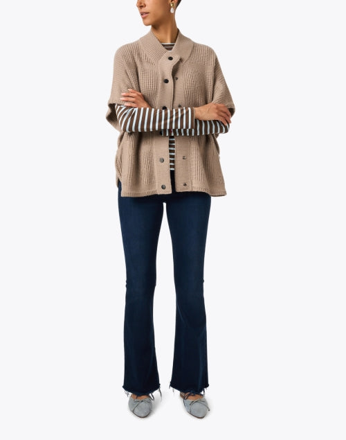 Taupe-colored Wool and Cashmere Blend Poncho-style Cardigan for Versatile Layering