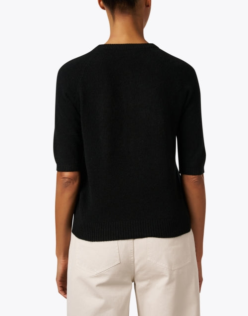Stylish Black Cashmere Short - Sleeved Henley Top
