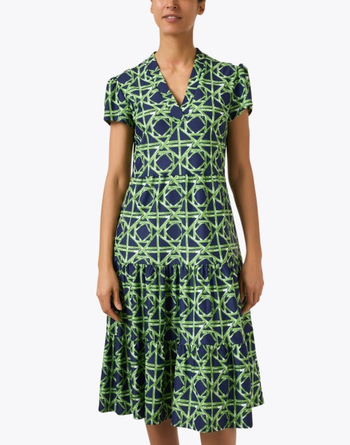 Navy Rattan Print Tiered Libby Feminine Midi Dress