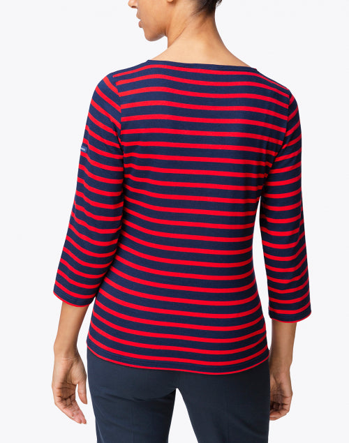 Luxurious Airy Cotton Navy and Red Striped Casual Shirt