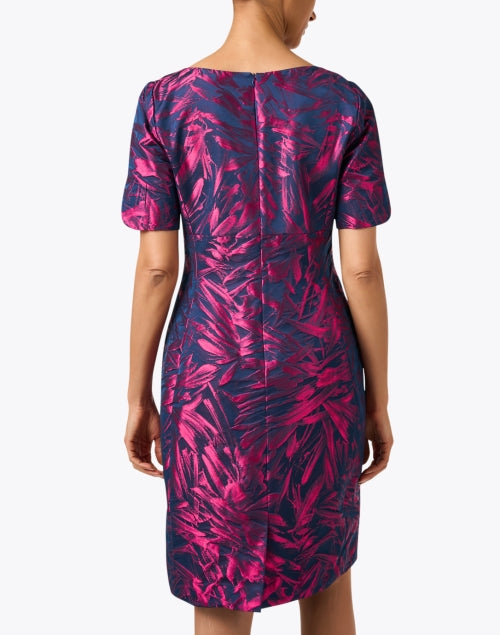 Stylish Magenta Jacquard Short - Sleeve Knee - Length Dress