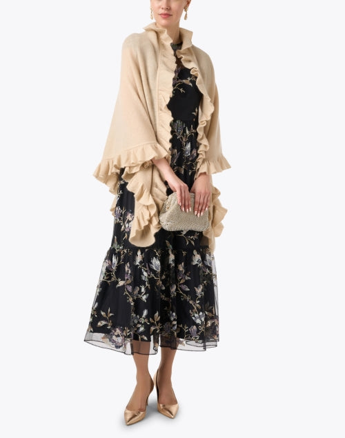 Beige Cashmere Signature Women's Ruffle Shawl for Cool Weather