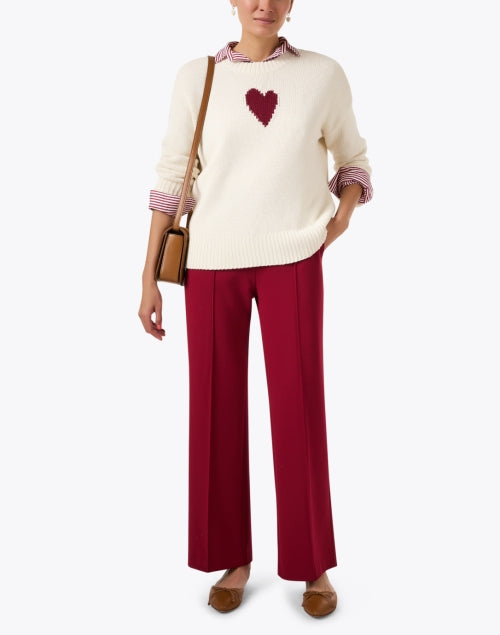 Charming Ivory Cotton Crewneck Sweater with a Sweet Red Heart