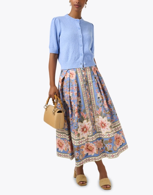 Stylish 100% Cotton Multi Floral Print Button - Detailing Skirt