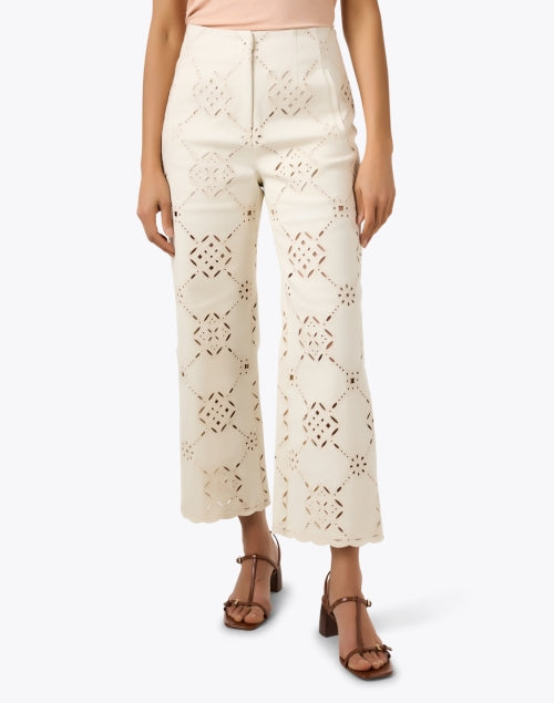Veronica Beard Dova Wide Leg Ivory Floral Cutout Women's Trousers