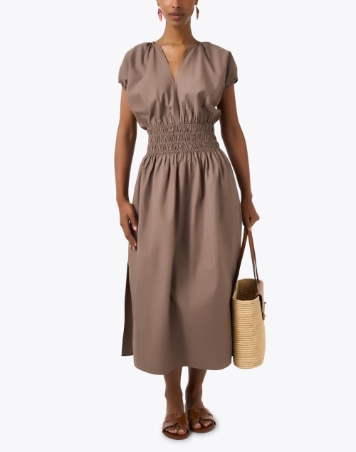 Stylish Mina Taupe Cotton Blend Midi Dress by Brochu Walker