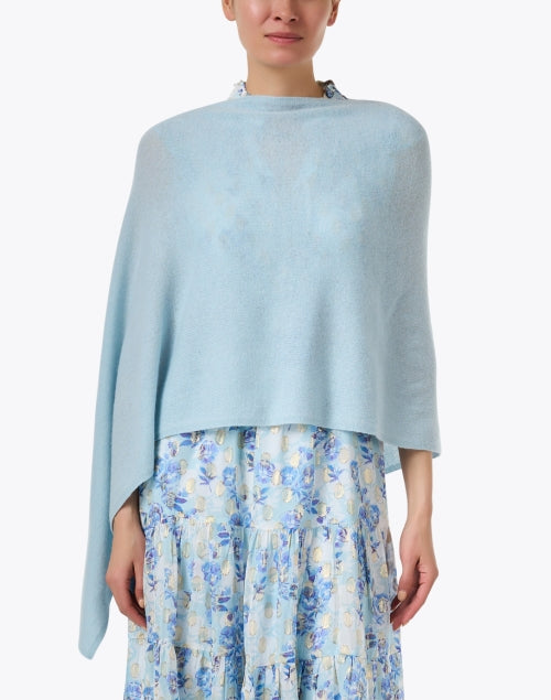 Gorgeous Crystal Blue Cashmere Ruana Poncho for Cool Weather